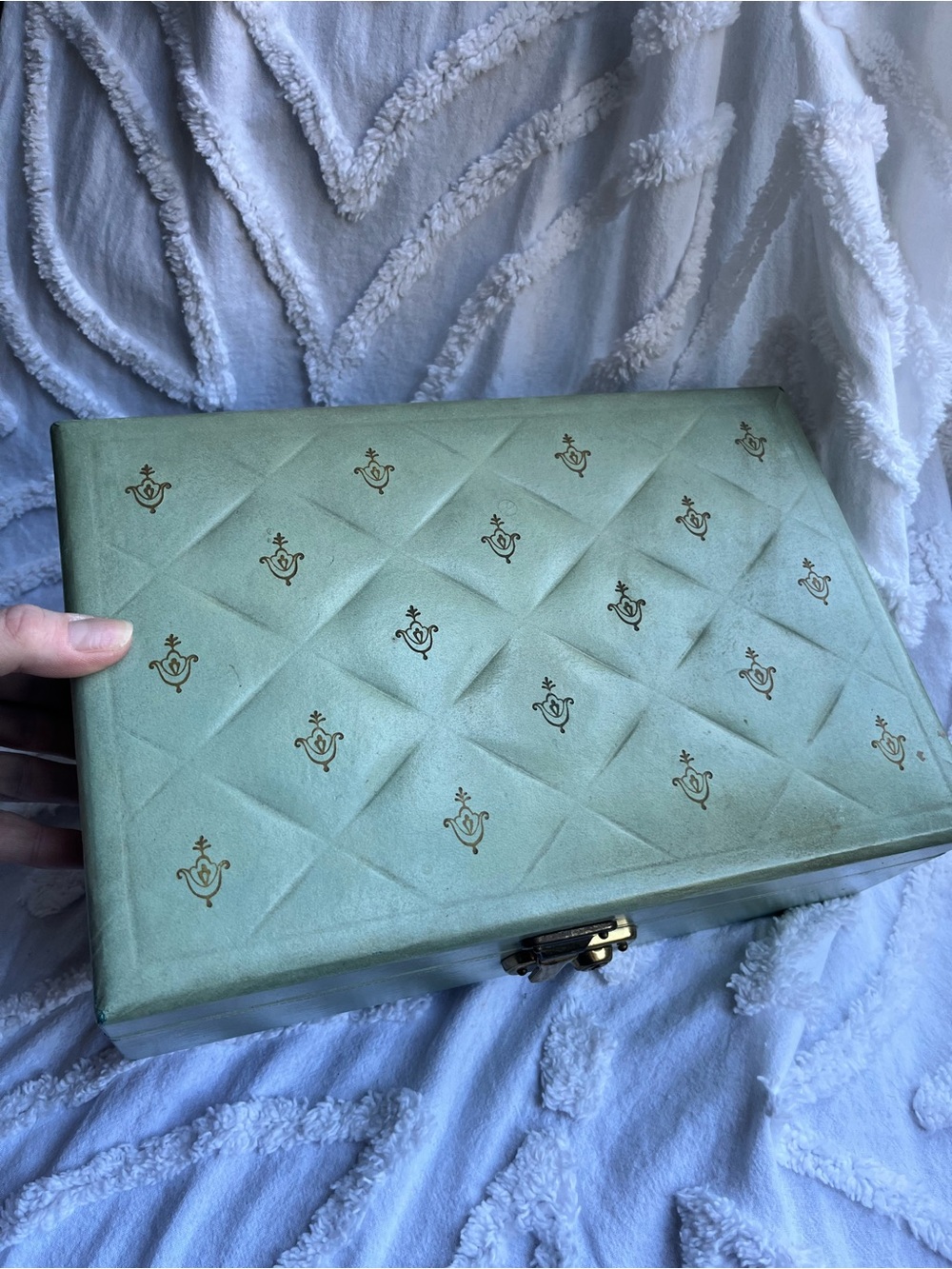 Vintage Mint Green Jewelry Box with Gold Accents